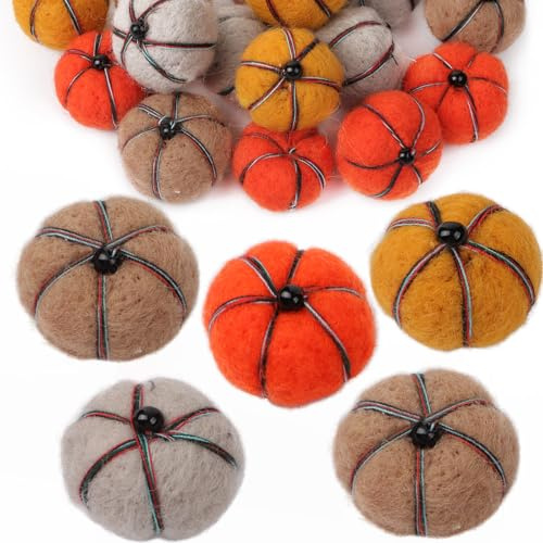 BETESSIN Herbst Deko Tisch - 16 Stück Miniatur Kürbis Deko aus Filz - Herbstdeko Innen & Wichtel Zubehör - Herbst Dekoration für Herbstfest, Erntedankfest, Halloween UVM. (2.5 cm ø)