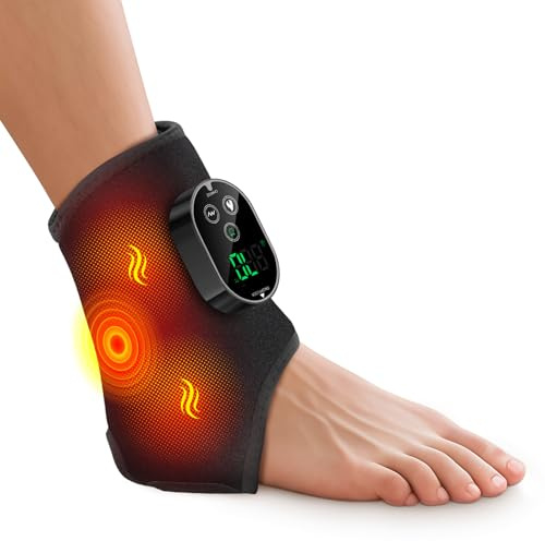 Heated Ankle Brace, Cordless Foot Massager with 6 Heat Settings, 3 Vibration Settings, 3 Timer Options, Rechargeable Heating Pad for Foot Ankle Calf, Ankle Support for Left and Right Foot, Black