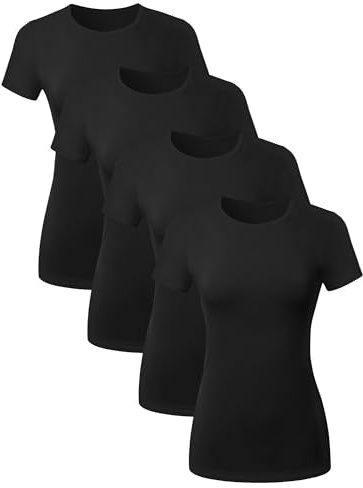 4 Pack Cotton Tee Crew Neck T Shirts for Women Short Sleeve Tshirt Basic Tees Ladies Plain Crewneck Tshirts Casual Womens Tops Undershirt Camisetas para Mujer De Algodon - Black - Large