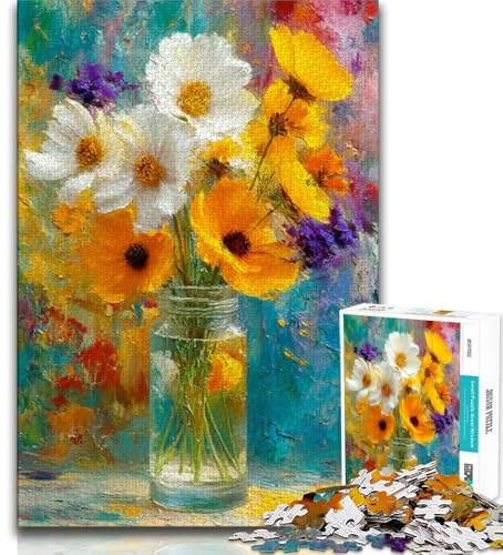 Puzzle de 1000 pièces représentant des Fleurs dans Un Vase pour Adultes et Adolescents Jeu Stimulant et Familial avec des pièces de Formes aléatoires entièrement emboîtables (75x50cm)