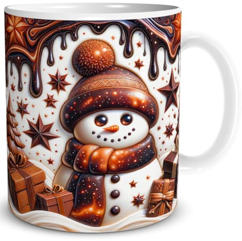 TRIOSK Weihnachtstasse 3d Illusion mit Schneemann Motiv Tasse Heiße Schokolade lustiges Geschenk für Frauen Männer Schokoladenliebhaber Weihnachten Winterfreunde Kakao, Keramik 300ml