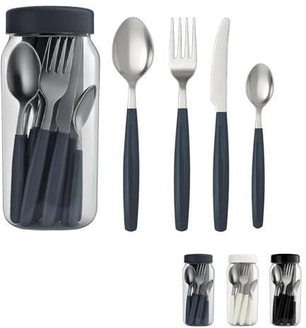Paluplus Set 24 Posate in Acciaio Inox con Manico in Plastica, Servizio da 6 Persone, set composto da cucchiaio, forchetta, coltello e cucchiaino, Lavabili in Lavastoviglie -5180M -0,9 (Grigio)