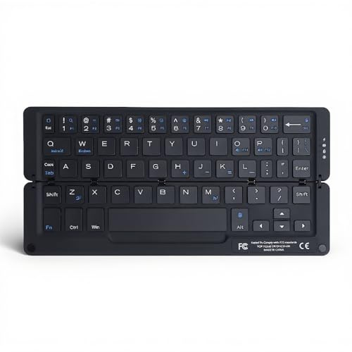 XUMIUZIY Foldable Bluetooth Keyboard, Quiet 58 Keys Folding Wireless Portable Keyboard with Magnetic Stand, Lightweight and Ergonomic, 380mAh Battery, for Tablet Phone (Blue)