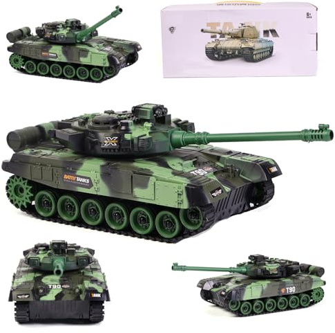 SULIFEVIP 1/30 German Tiger I,T90 RC Tank Remote Control Toys Vehicles Truck RC Car 2.4Ghz Radio Controlled Toy 360° Rotational Realistic Lights Sounds For Kids Boy Multiplayer Play (T90-Green)