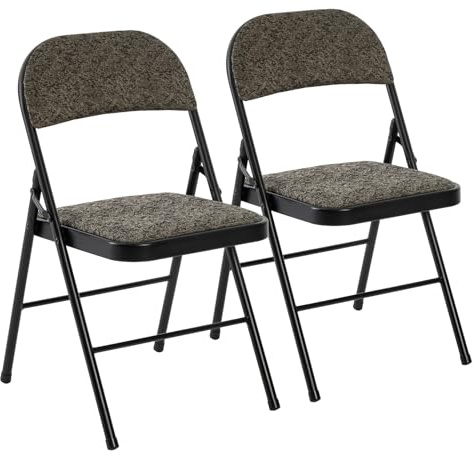 DUMOS 2 Pack Folding Chairs with Padded Cushion and Back - Fabric Stackable Portable Dining Chairs Set, for Home and Office, Conference, Wedding, Party, Patio, Garden, for Indoor Outdoor, Black Grey