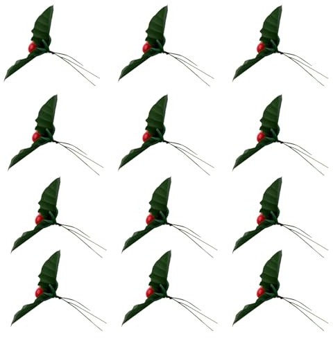 ELAYARD 50 Steli di Bacche Rosse Artificiali di Agrifoglio da 7 CM con Foglie Verdi Rami di Bacche Finte per Decorazioni Natalizie Ghirlande Fai da Te e Addobbi per Alberi di Natale