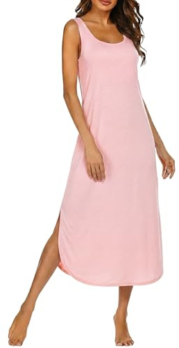 Bresdk Nighties for Women Soft Cotton Sleeveless Long Nightdresses Sexy V Neck Negligees Loose Fit Nightgown Nightwear Pink XXL