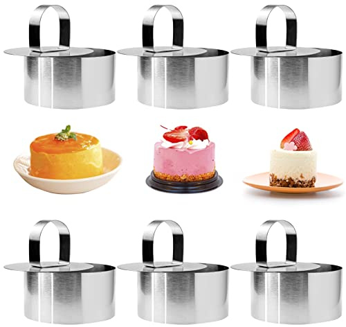 6 PCS Stainless Steel Food Rings, Cooking Rings Ø 7.8 CM with Cake Press