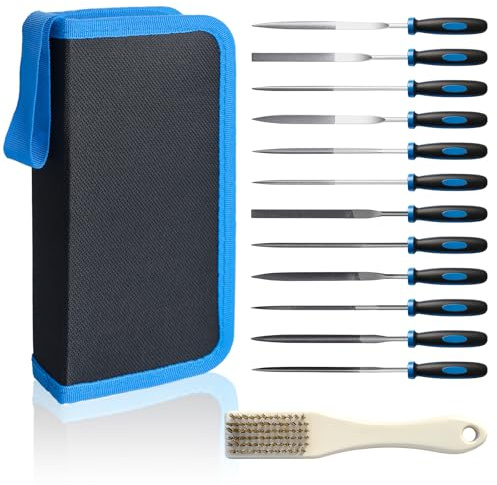 Needle Files Set 15Pcs with Needle Diamond File Set, Steel File, Jewlers Files, Cleaning Brush and Zipper Storage Bag for Precision Wood Metal Work, DIY Project