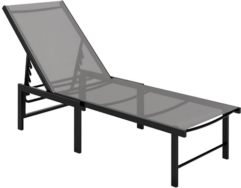 Outsunny Tumbona Jardín Exterior, Tumbona Reclinable con Respaldo Ajustable en 5 Niveles y Estructura de Acero, Impermeable, Carga 120 kg, para Patio, Terraza, Balcón, 166x60x84 cm, Gris