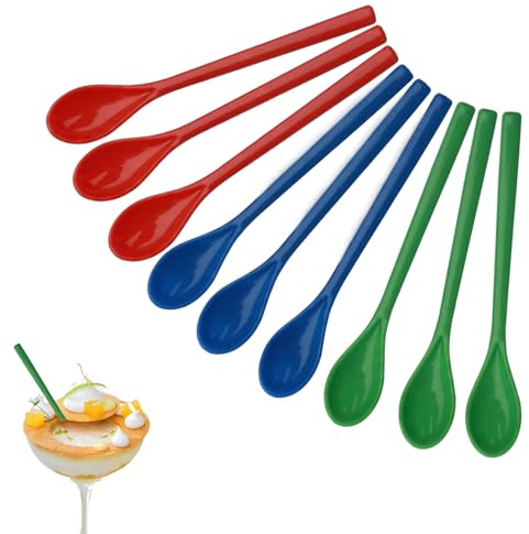 9 Stück Löffel Mit Langem Griff, Lieblich Löffel Lang Bunt,Plastiklöffel Langer Stiel,Bunte Kunststofflöffel,eierlöffel kunststoff,Kaffeerührlöffel, Cocktail Löffel Lang, Joghurtlöffel Lang，Dessertlöf