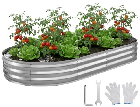 VEVOR Letto Rialzato per Ortaggi da Giardino in Metallo 240x120x30 cm Forma Ovale, Letto da Giardino per Orto Rialzato Coltivazione Fiori Verdure Frutte Fondo Aperto Telaio in Alluminio Zincato