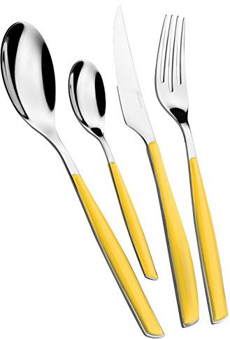 BUGATTI, Glamour, Ensemble de 24 Couverts en Acier Inoxydable 18/10 et Manche Jaune. Ensemble de Couverts 6 Personnes composé de 6 cuillères, 6 fourchettes, 6 Couteaux et 6 cuillères à café