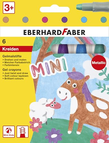 Eberhard Faber 529106 - Gelmalstifte Metallic mit weicher Mine und Schiebehülse, 6 Gelstifte im Kartonetui