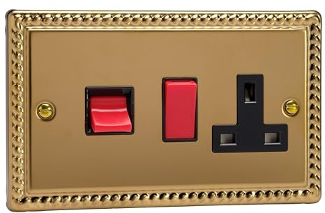 Xg45pb Varilight classique de style géorgien Laiton 45 A cuisinière Switch & 13 A Prise Insert Noir