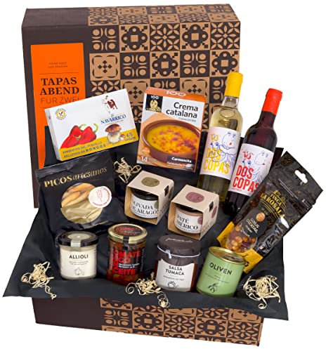 Präsentkorb - Ein Tapas-Abend für Zwei - gefüllter Feinkost-Geschenkkorb von jamon.de - Köstliches Geschenk für Frauen, Männer & Paare