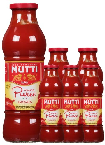 Mutti Tomato Puree (Passata), 24.5 oz. | 6 Pack | Italy’s #1 Brand of Tomatoes | Fresh Taste for Cooking | Canned Tomatoes | Vegan Friendly & Gluten Free | No Additives or Preservatives