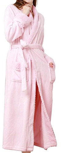 Kinloy Dam fluffig fleece mjuk och mysig morgonrock bekväm lång husrock frottéhandduk rock lätt lurvig lyxig full längd badrock nattkläder, rosa, UK 12-16/storlek XL, Rosa, XL