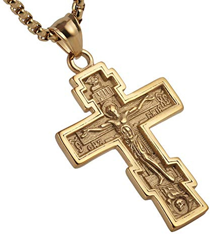 HZMAN Orthodoxe Kreuz Kette für Herren Edelstahl Vintage Kruzifix Kreuz Anhänger Halskette Schmuck Geschenk