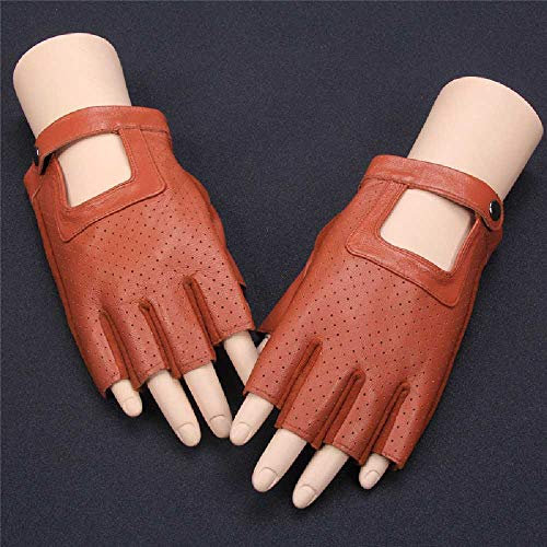 Feixiangge Sheepskin Half-finger Gloves Men and Women Fitness Bike Outdoor Riding Anti-slip Sun Training Yoga Leather Gloves XXL/Camel