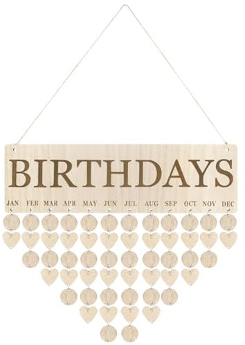 Vosarea Geburtstagskalender Jahresunabhängig Holz DIY Kalender - zum Selbst-gestalten DIY Kalender mit 50 Holzscheiben für Haus Dekoration