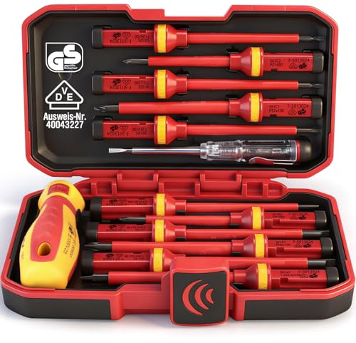 1000V Insulated Electrician Screwdriver Set - 13-Piece Professional Electrical Screwdriver Set Insulation Handle CRV Steel Magnetic Phillips Slotted Pozi Torx Tips VDE & GS Certified