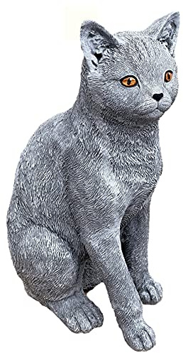 stoneandstyle Steinfigur lebensechte Katze sitzend Gross Steinguss frostfest massiv 12,9 kg