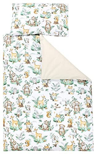 TupTam Set di Biancheria da Letto per Bambini Ragazzi Ragazze 2 Elementi, Animali con foglie, 135x100 cm