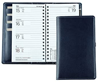 DELMON VARONE - Taschenkalender A6 2026 veganem Kunstleder blau - Organizer Terminplaner (1 Woche auf 2 Seiten) klein - Kalender mit Wochenübersicht & Spiralbindung - Wochenplaner (nachfüllbar)