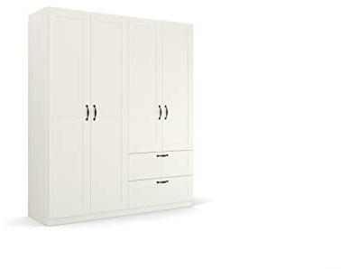 Rauch Möbel Quadra-Spin Cottage, Kleiderschrank, Farbe Weiß, Breite 181 cm | Schrank im Landhausstil, 4-türig, 2 Schubladen, für Schlafzimmer, Kinderzimmer, Wohnzimmer, Garderobe, Flur