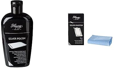 Hagerty Silver Polish Nettoyant efficace pour l'argent et le métal argenté I 250 ml & Silver Duster Chiffon de nettoyage anti-ternissement pour l'argent I 55 x 35 cm I Tissu traité 100% coton