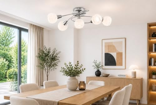 Trango 5-flammig 1001-52SD LED Deckenleuchte dimmbar Deckenlampe in Edelstahl-Look mit Design Gläsern inkl. 5x LED Leuchtmittel 3000K warmweiß, Deckenstrahler, Wohnzimmer Lampe, Spots