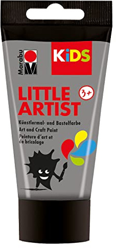 Marabu KiDS Little Artist 75 ml, Silber, Künstlermal- und Bastelfarbe für Kinder ab 3 Jahren, Kindermalfarbe auf Wasserbasis, auswaschbar, Made in Germany, vegan, glutenfrei, 03050002082