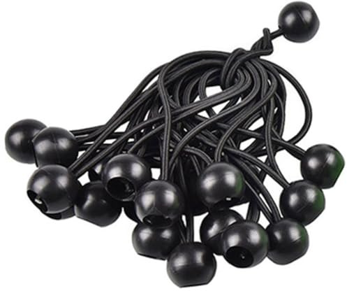 30 Piezas Cuerda elástica con Bola Negro,Tensores Elásticos, Tensor de Goma, Tensor de Lona,150mm, para pabellones, Tiendas de campaña, toldos, Banderas, Camping