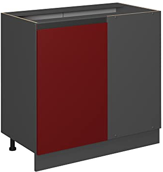 Vicco Eckunterschrank R-Line, Rot/Anthrazit, 86 cm J-Shape, ohne Arbeitsplatte | Verbindet zwei Küchenseiten · Ohne Arbeitsplatte · Höhenverstellbare Füße · 1 Tür · Großer Innenraum ✓