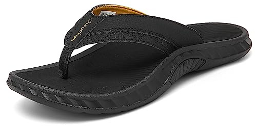 ChayChax Tongs Homme Sandales de Sports Orthopédiques de Soutien Flip Flops été Chaussures de Plage et Piscine,Noir-Jaune,42 EU