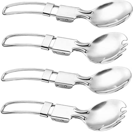 BESPORTBLE 4-Teiliges Reisebesteck-Set Aus Edelstahl Mit Klappbarem Löffel Salatbesteck Reise-Gabel Und Löffel-Set Faltbarer Löffel Aus Edelstahl Faltbarer Göffel Tragbares Besteck