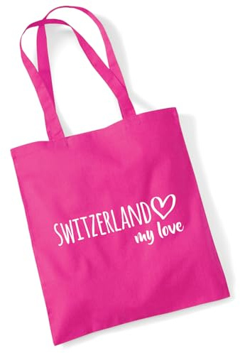 Huuraa Jutebeutel Switzerland my love Geschenk | Baumwollbeutel 10 Liter Stoffbeutel Beutel aus Baumwolle Tasche Geschenkidee Einkaufstasche Langen Henkel