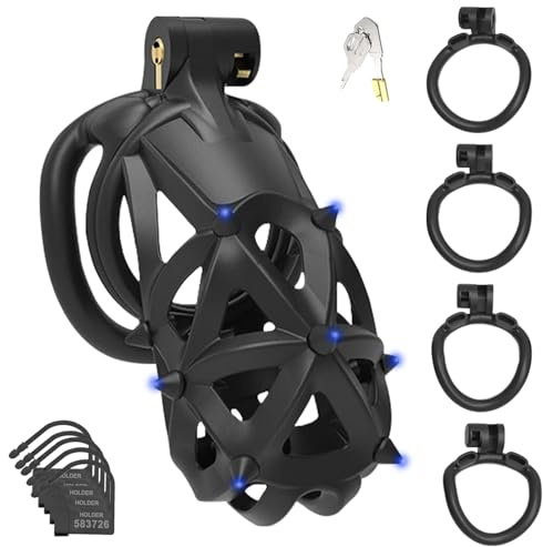Keuschheitskäfig Herren,3D-Waben Peniskäfig,mit Abnehmbar CBT Weicher Spikes & 4 Hoden Penis Ring,Chastity Cage Male,Keuschheitsgürtel für Herren,Spielzeug Hart,Sex Toyset Herren (Arc Ringe)
