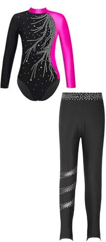 Alvivi Kinder Mädchen Turnanzug Gymnastikanzug Ballettanzug Langarm Tanzbody mit Leggings Hose Sport Trainingsanzug Wettkampf