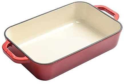 Lasagnera Teglia da forno in ghisa smaltata con due orecchie Teglia da forno Griglia for carne e pesce Teglie da Forno (Color : A)