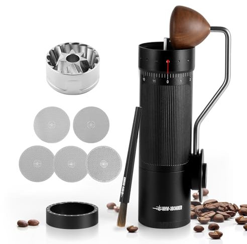 MHW-3BOMBER R3 Manual Coffee Grinder with CNC Stainless Steel Conical Burr and 5 Screen for French Press, Drip, Espresso, External Adjustable, Hand Coffee Bean Grinder with Magnetic Bin, G5847B-OS