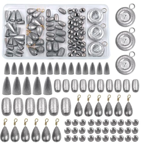 Fishing Weight Sinkers Kit, 81pcs Assorted Drop Bass Sinkers Split Shot Sinkers Coin Weights Saltwater Casting Fishing Sinkers Set with Tackle Box