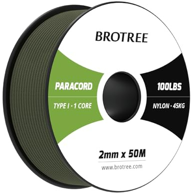 Brotree Paracord 2mm 50M 100% Nylonrep 1 Tråd Typ I Snöre för Utomhus, Hundhalsband, Armband, Camping - 45kg Brottlast (Armégrön)