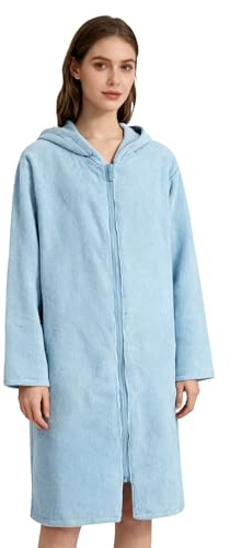 Weecreeture Kapuzenhandtuch-Poncho mit Reißverschluss und Tasche, Surf-Poncho für Damen und Herren, Strand-Bademantel, Umkleidemantel, Hell, blau, X-Large