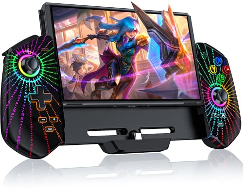 HASACOOL Switch Controller Handheld mit Hall Effect Sticks, Großer Griff Controller für Switch/OLED mit Turbo/Tischständer/6 Achsen Gyro(Runen)