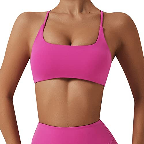 SRTUMEY Women's T Shirt Sports Bra Anti Sagging Bras for Womens Back Bustier Without Underwire Spaghetti Straps for Yoga Fitness UK Sale Seamless Bralette Hot Pink