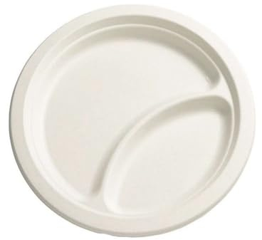 Generico 50/150/500 Piatti piani usa e getta A 2 scomparti da 22cm BIOCOMPOSTABILI PIATTI A DUE SCOMPARTI campeggio, picnic, feste, barbecue, compleanni (150 PIATTI)