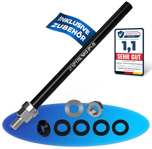 LAINFELD Steckachse für Fahrradanhänger | M12 - Länge 160-172mm | Fahrradanhänger Steckachse mit Adapter für Anhänger Anhängerkupplung Kupplung