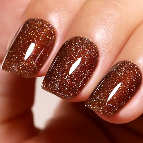 Ozzeal Semi-permanenter Nagellack, Glitzer, 15 ml, Dunkelbraun, schillernd, Glitzer, UV-Gel, Herbst, Winter, Regenbogen, Gel, Soak Off, LED UV